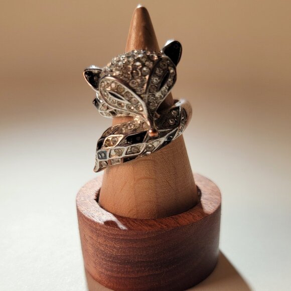 Jewelry - Fox Harlequin Pattern Black and White Rhinestone Stretch Ring Size 6